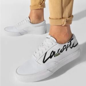 NWT Lacoste Jump Serve Lace Canvas Logo Signature Trainers-White-US Men Size 7.5